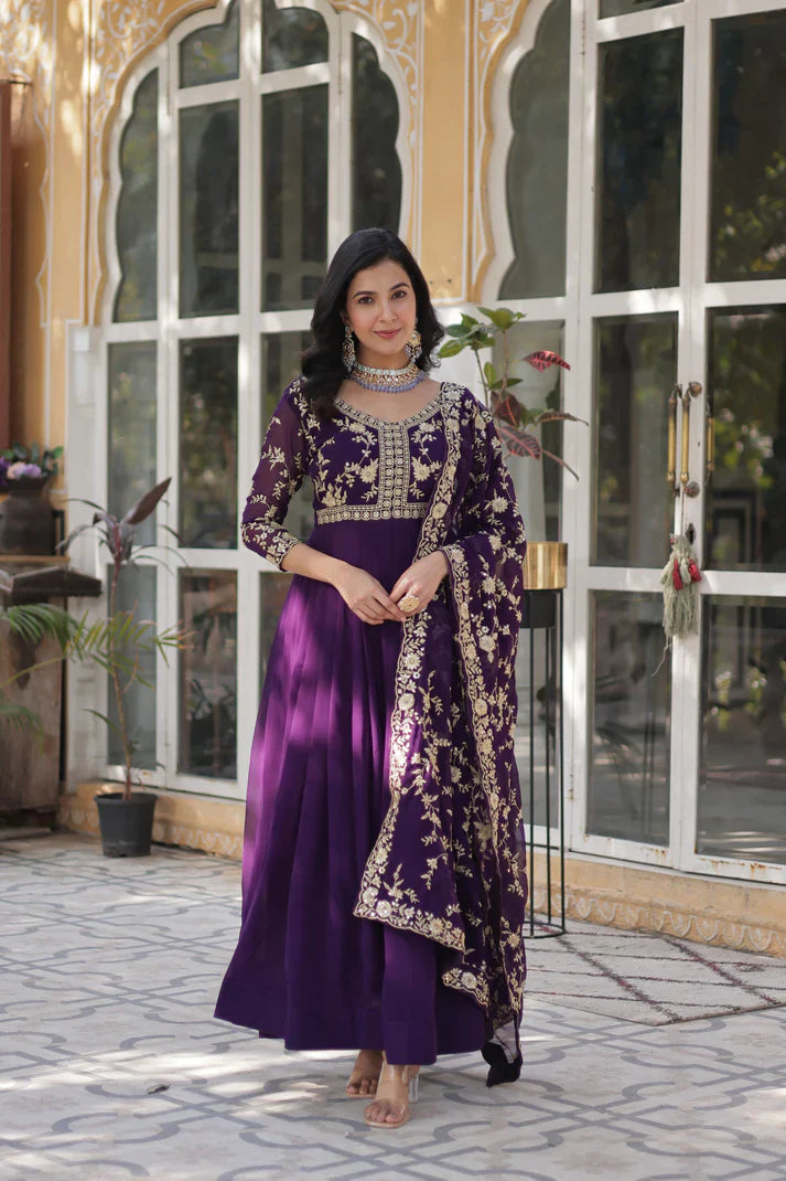 FAUX BLOOMING WITH SEQUANCE EMBROIDERED GOWN WITH DUPATTA(WD86) (01)