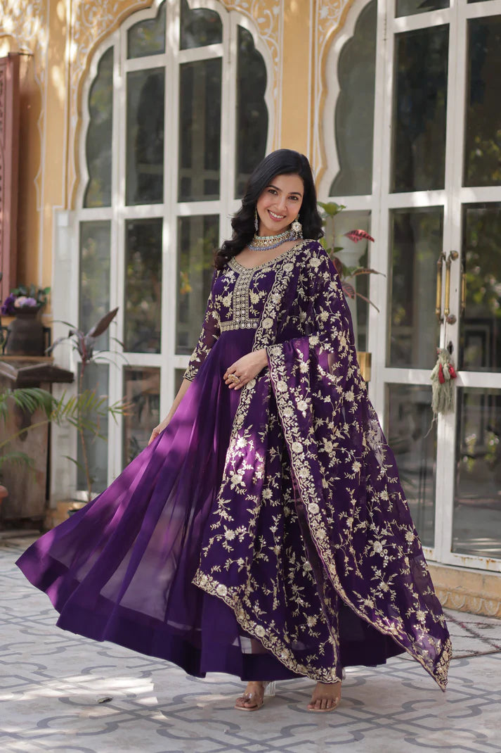 FAUX BLOOMING WITH SEQUANCE EMBROIDERED GOWN WITH DUPATTA(WD86) (01)