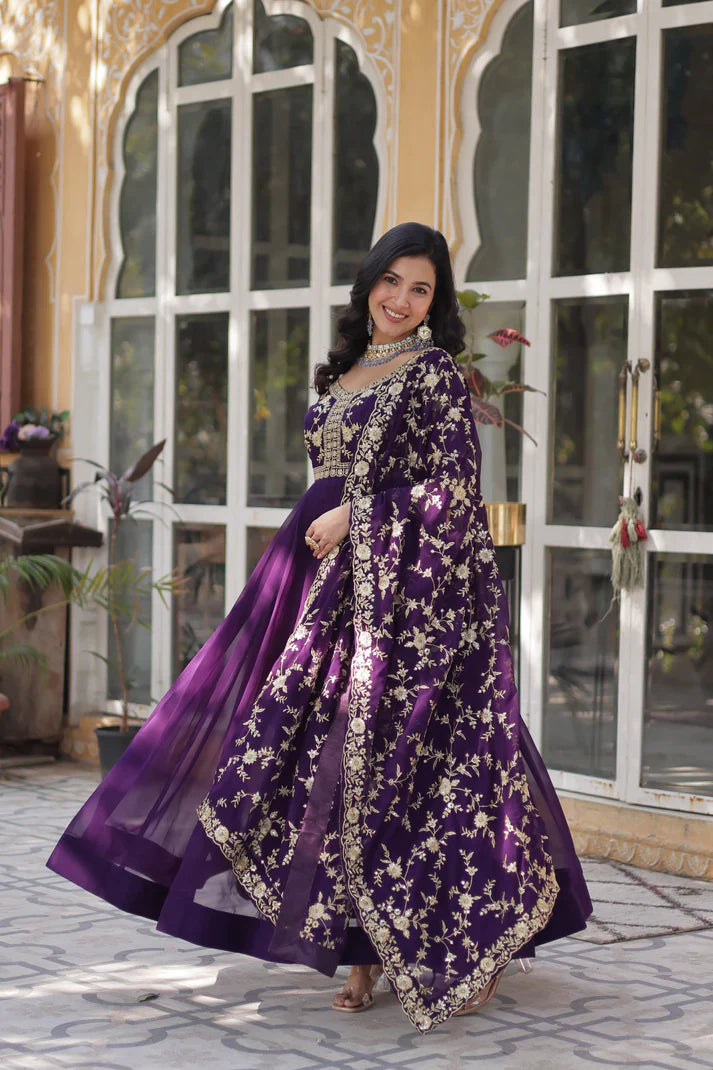 FAUX BLOOMING WITH SEQUANCE EMBROIDERED GOWN WITH DUPATTA(WD86) (01)