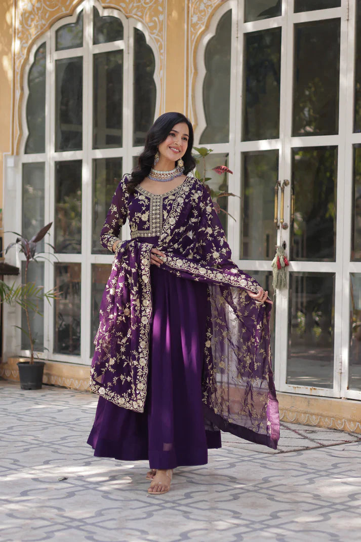 FAUX BLOOMING WITH SEQUANCE EMBROIDERED GOWN WITH DUPATTA(WD86) (01)