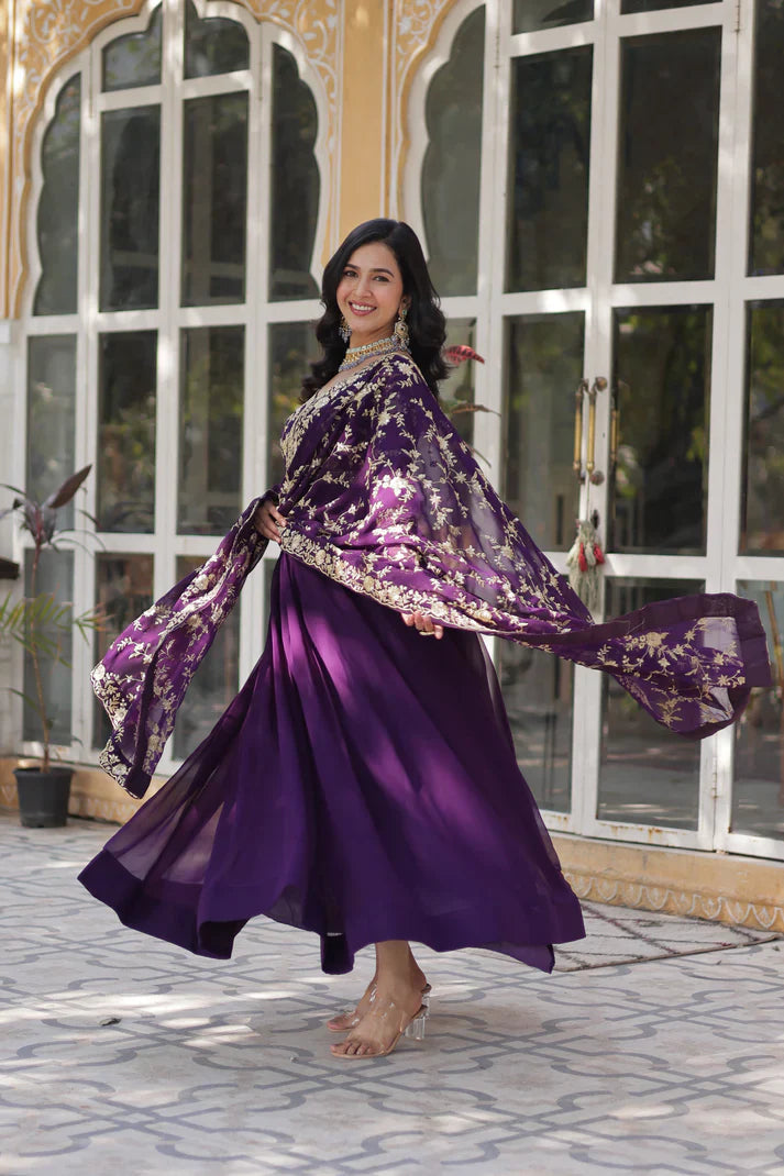 FAUX BLOOMING WITH SEQUANCE EMBROIDERED GOWN WITH DUPATTA(WD86) (01)