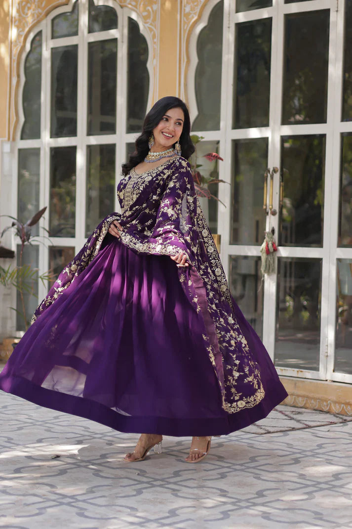 FAUX BLOOMING WITH SEQUANCE EMBROIDERED GOWN WITH DUPATTA(WD86) (01)