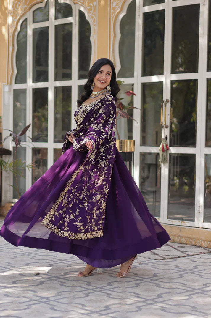FAUX BLOOMING WITH SEQUANCE EMBROIDERED GOWN WITH DUPATTA(WD86) (01)