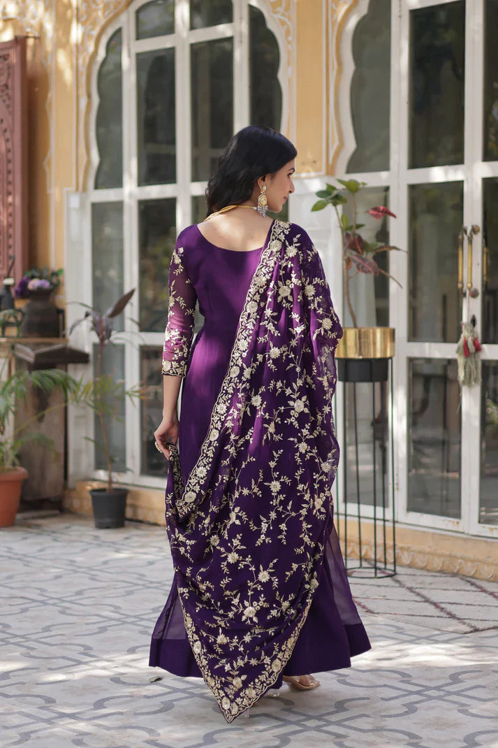 FAUX BLOOMING WITH SEQUANCE EMBROIDERED GOWN WITH DUPATTA(WD86) (01)