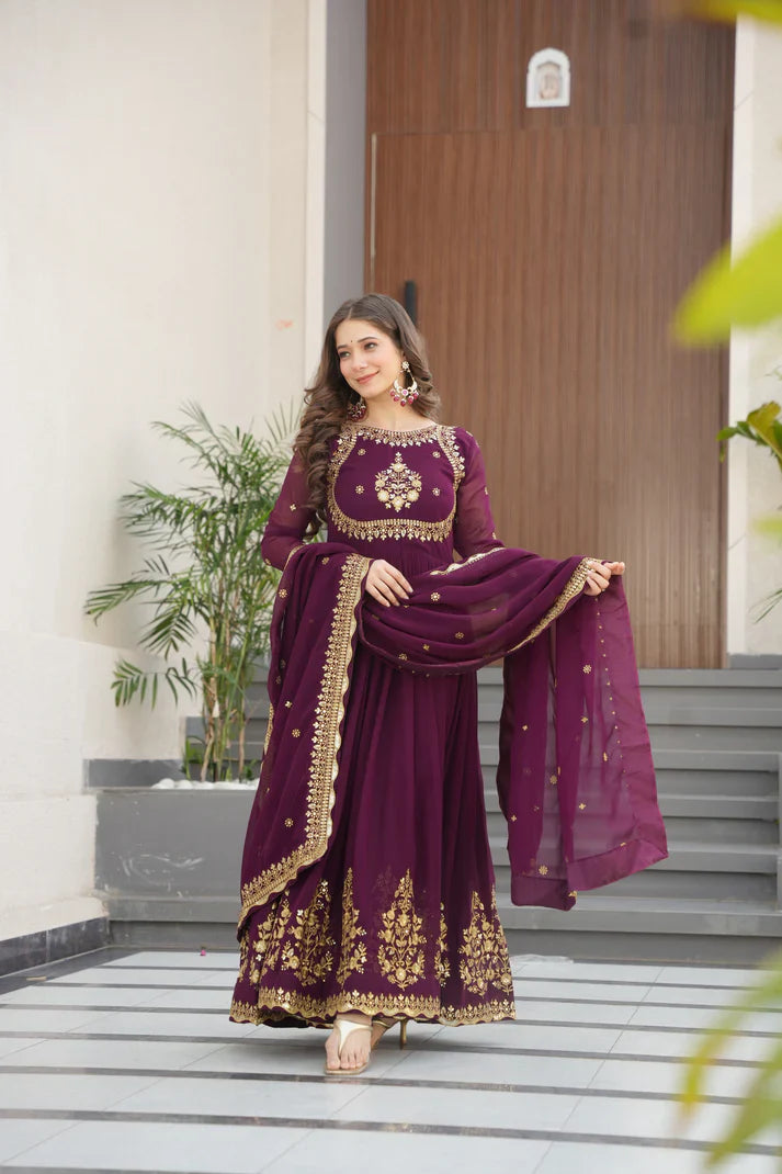 FAUX GEORGETTE SEQUANCE EMBROIDERED GOWN WITH DUPATTA(WD91)