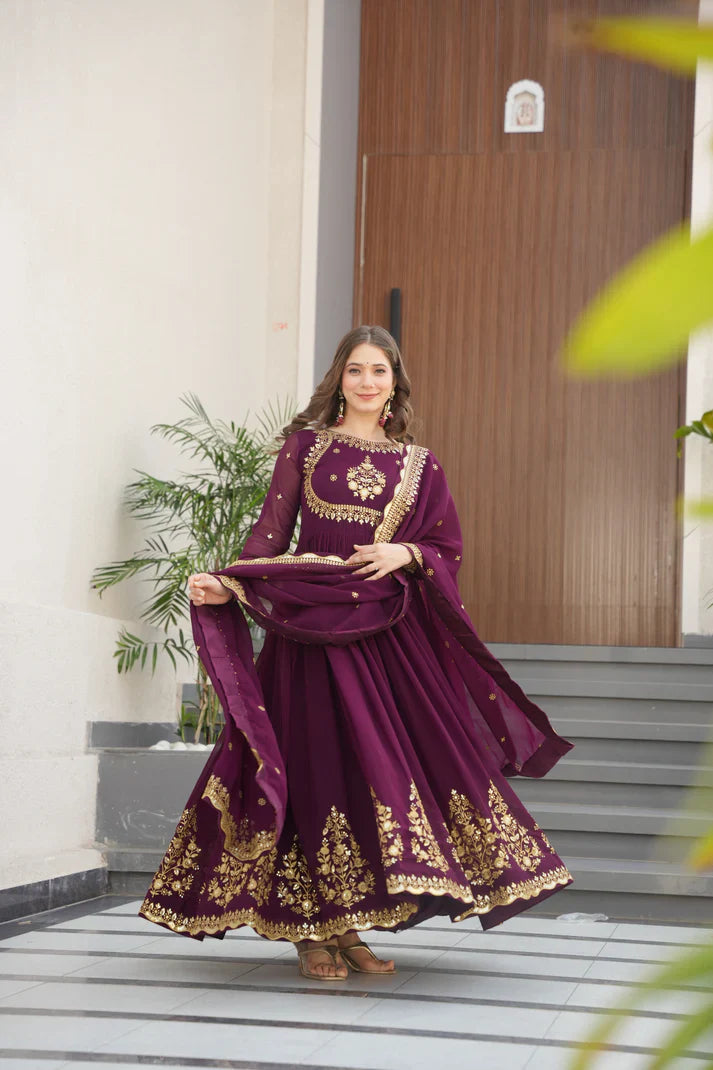 FAUX GEORGETTE SEQUANCE EMBROIDERED GOWN WITH DUPATTA(WD91)