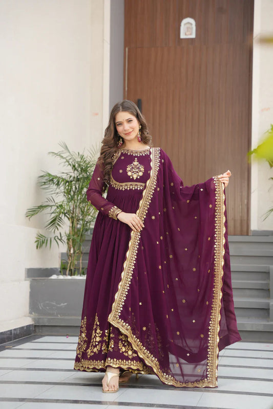 FAUX GEORGETTE SEQUANCE EMBROIDERED GOWN WITH DUPATTA(WD91)