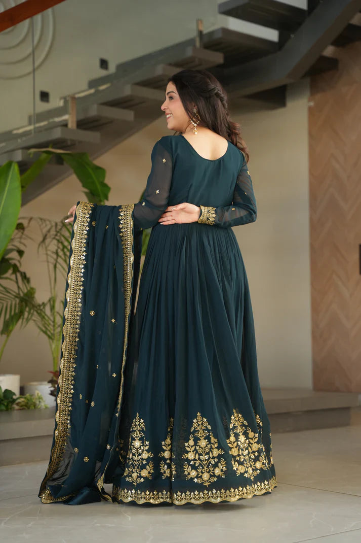 FAUX GEORGETTE SEQUANCE EMBROIDERED GOWN WITH DUPATTA(WD91) (01)