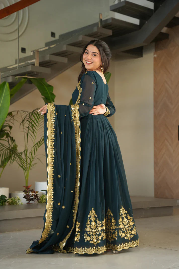 FAUX GEORGETTE SEQUANCE EMBROIDERED GOWN WITH DUPATTA(WD91) (01)