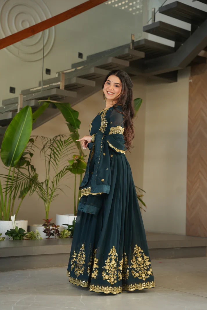 FAUX GEORGETTE SEQUANCE EMBROIDERED GOWN WITH DUPATTA(WD91) (01)