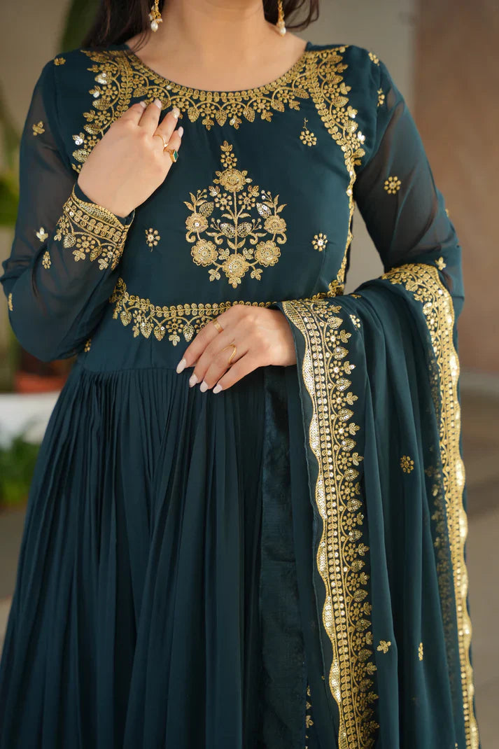 FAUX GEORGETTE SEQUANCE EMBROIDERED GOWN WITH DUPATTA(WD91) (01)
