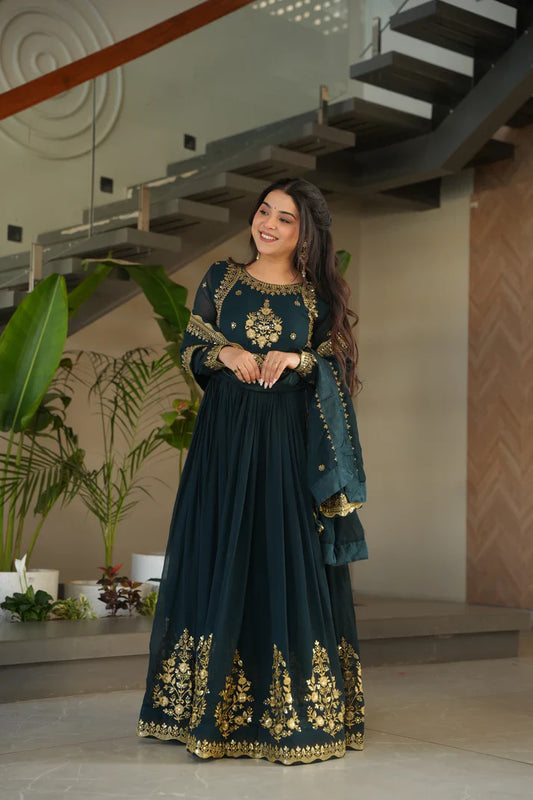 FAUX GEORGETTE SEQUANCE EMBROIDERED GOWN WITH DUPATTA(WD91) (01)