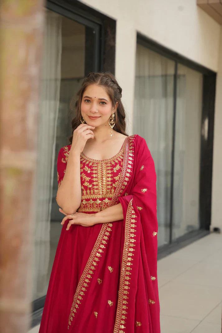 VICHITRA SILK SEQUANCE EMBROIDERED GOWN WITH DUPATTA(WD81)