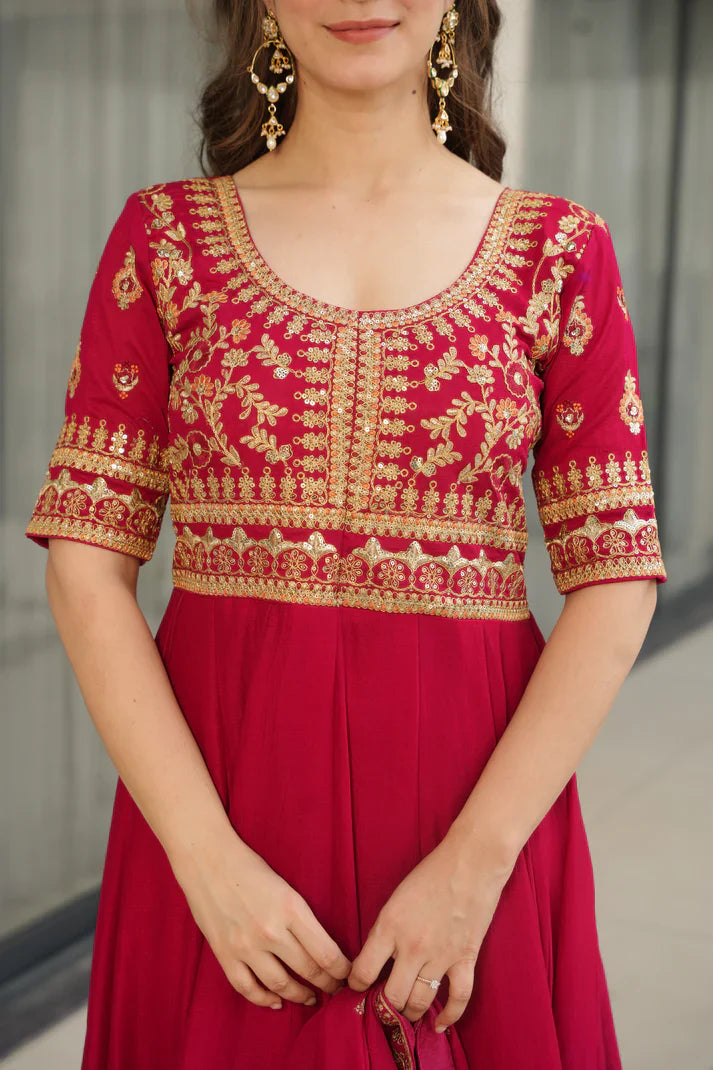VICHITRA SILK SEQUANCE EMBROIDERED GOWN WITH DUPATTA(WD81)