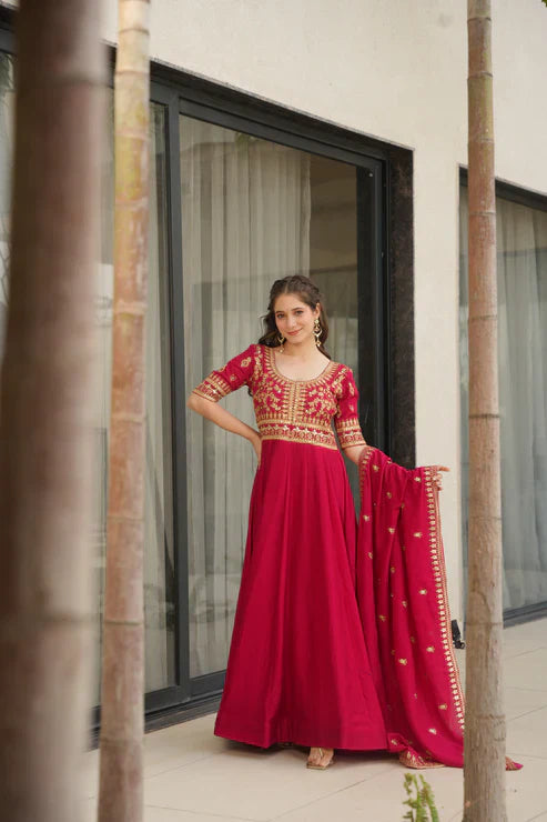 VICHITRA SILK SEQUANCE EMBROIDERED GOWN WITH DUPATTA(WD81)