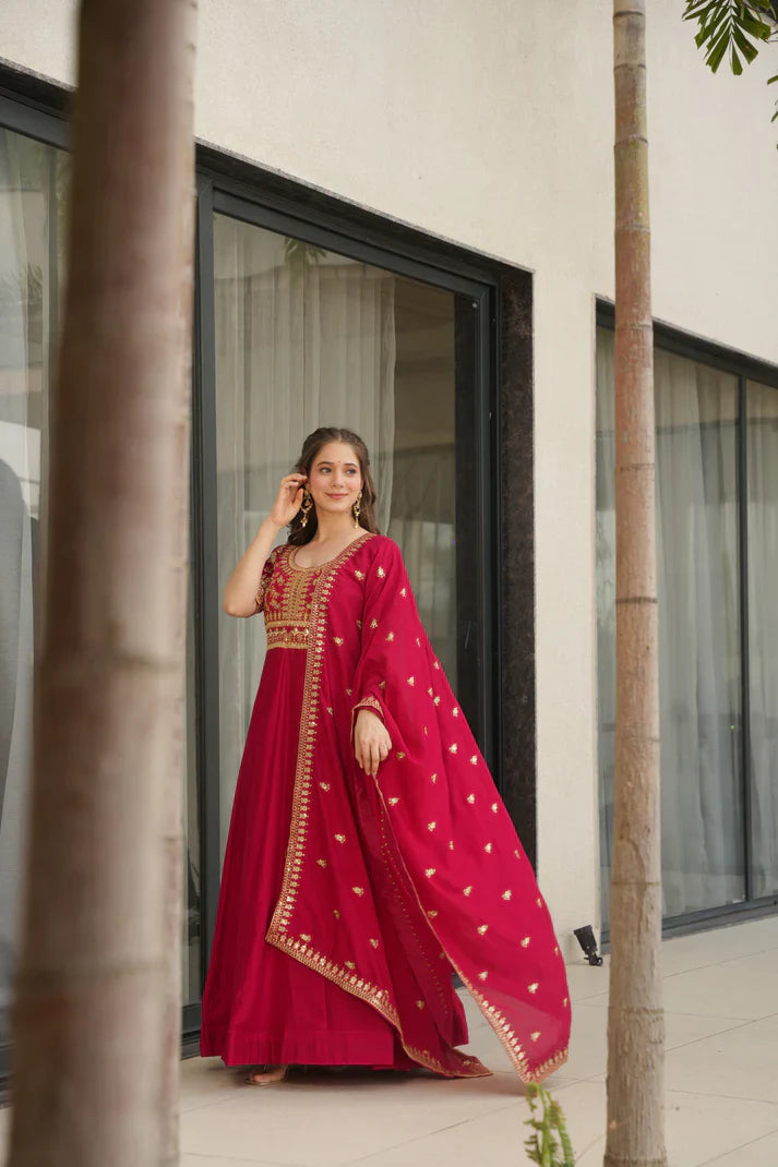 VICHITRA SILK SEQUANCE EMBROIDERED GOWN WITH DUPATTA(WD81)