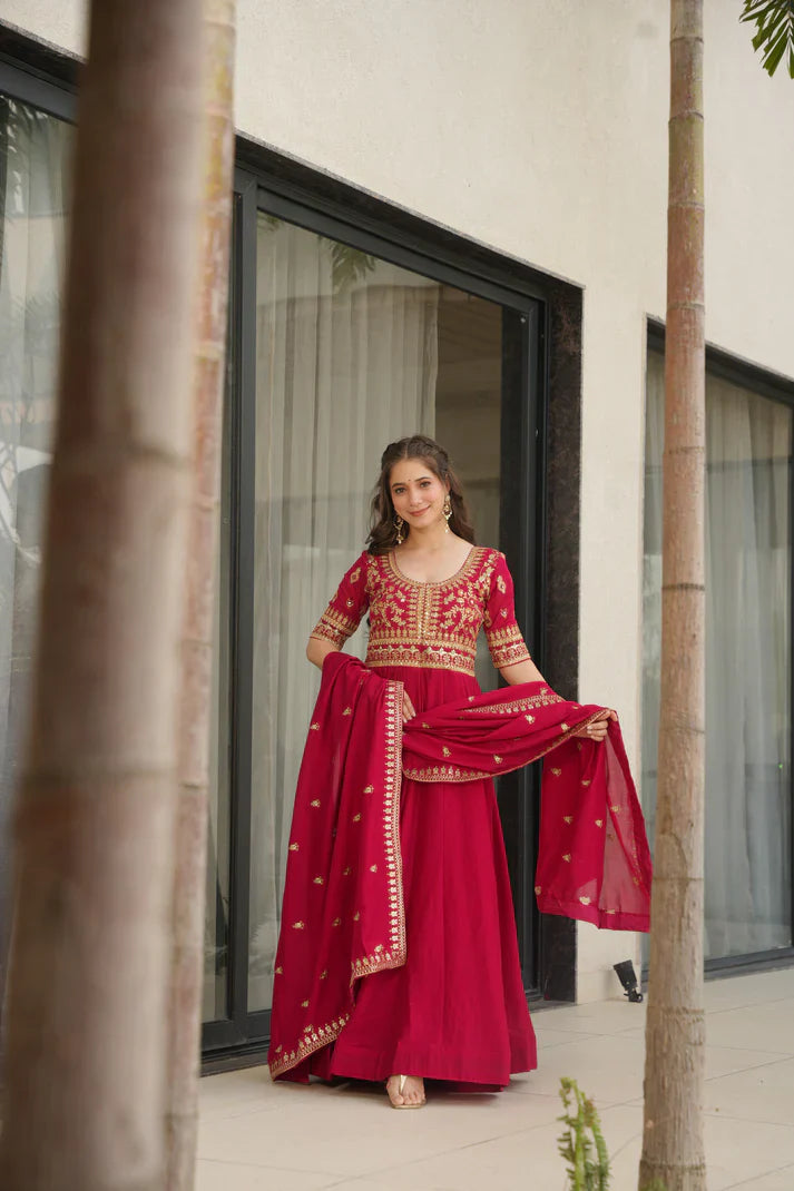 VICHITRA SILK SEQUANCE EMBROIDERED GOWN WITH DUPATTA(WD81)