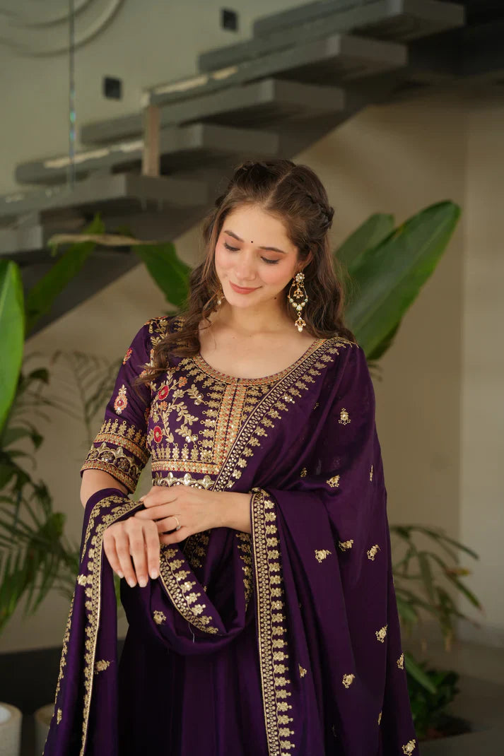 VICHITRA SILK SEQUANCE EMBROIDERED GOWN WITH DUPATTA(WD81) (01)