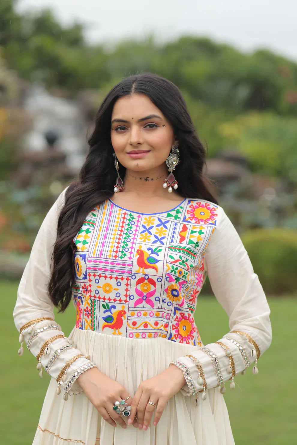 NAVRATRI SPECIAL KORA COTTON EMBROIDERED GOWN WITH GOTA PATTI WORK(WD189)