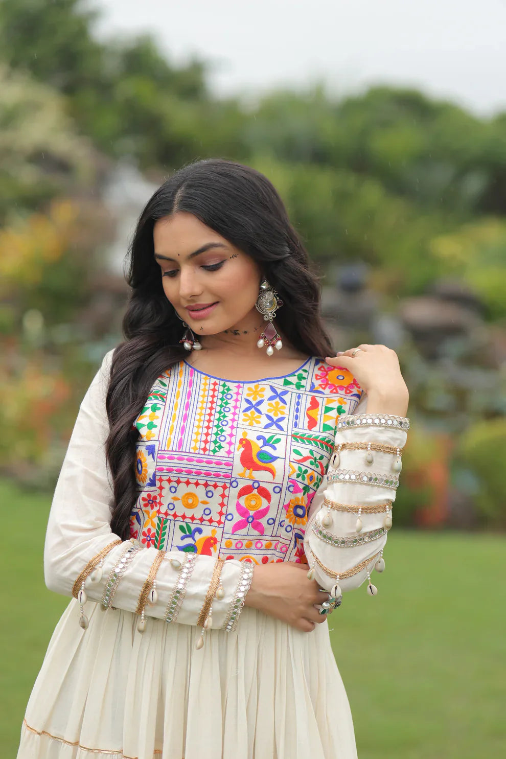 NAVRATRI SPECIAL KORA COTTON EMBROIDERED GOWN WITH GOTA PATTI WORK(WD189)