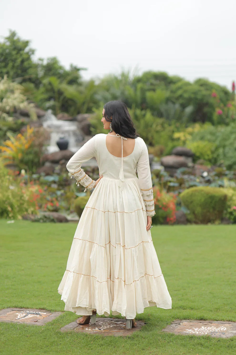 NAVRATRI SPECIAL KORA COTTON EMBROIDERED GOWN WITH GOTA PATTI WORK(WD189)