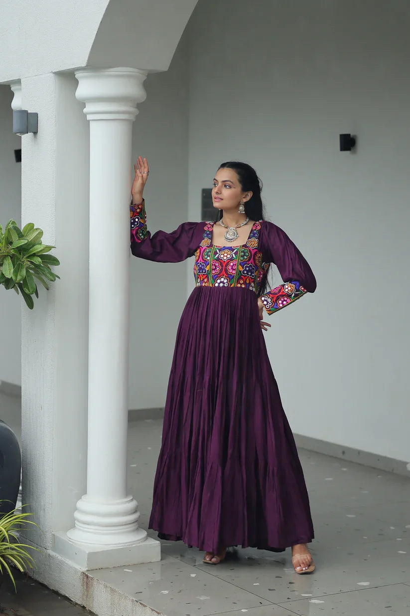 NAVRATRI SPECIAL GAMTHI KUTCHI WORK RAYON GOWN (WD182) 01