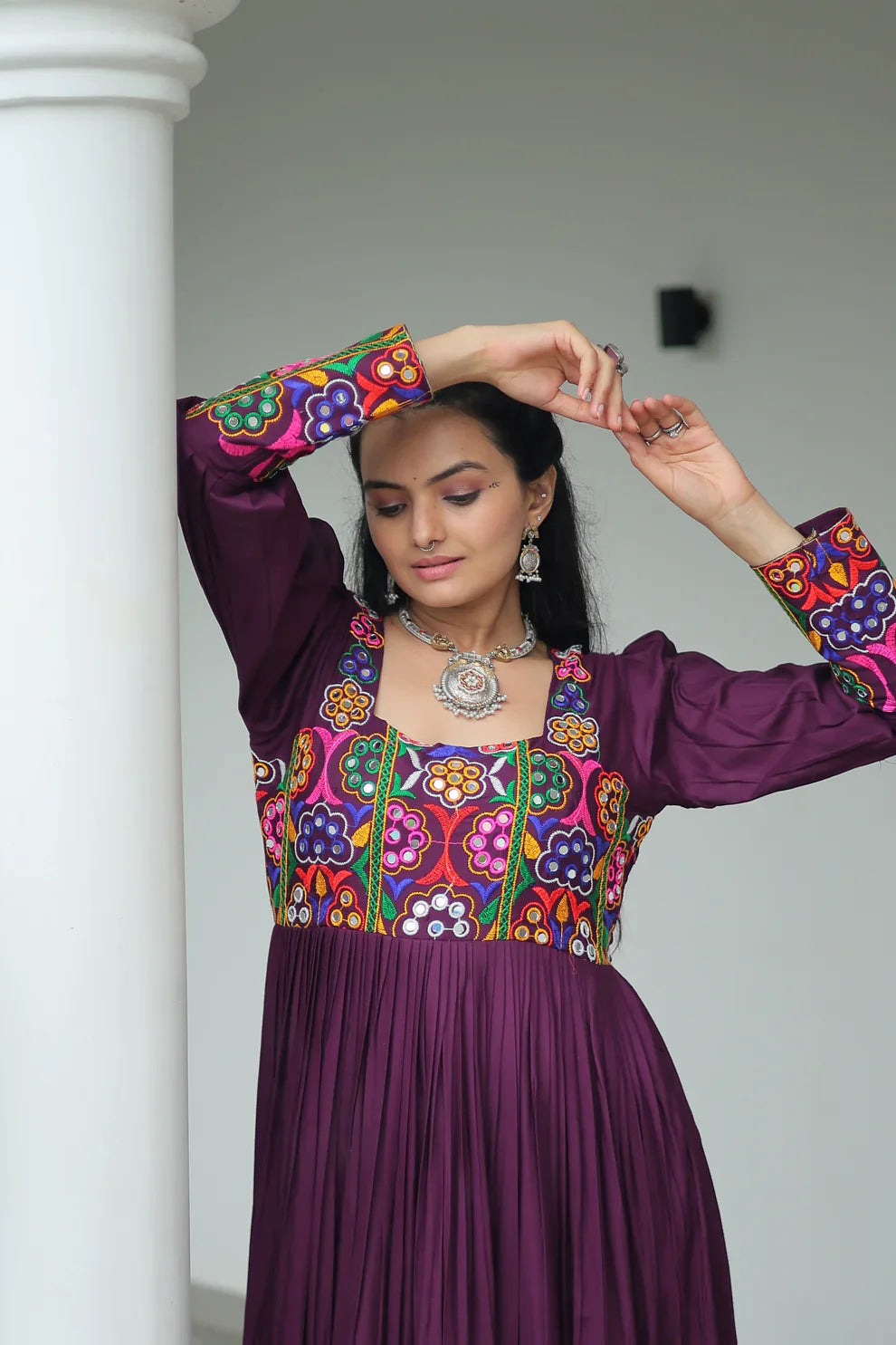 NAVRATRI SPECIAL GAMTHI KUTCHI WORK RAYON GOWN (WD182) 01