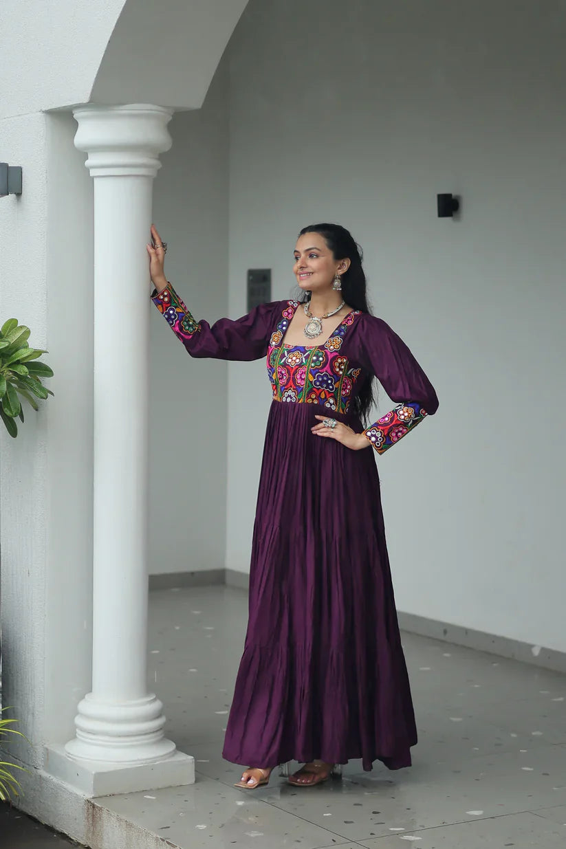 NAVRATRI SPECIAL GAMTHI KUTCHI WORK RAYON GOWN (WD182) 01