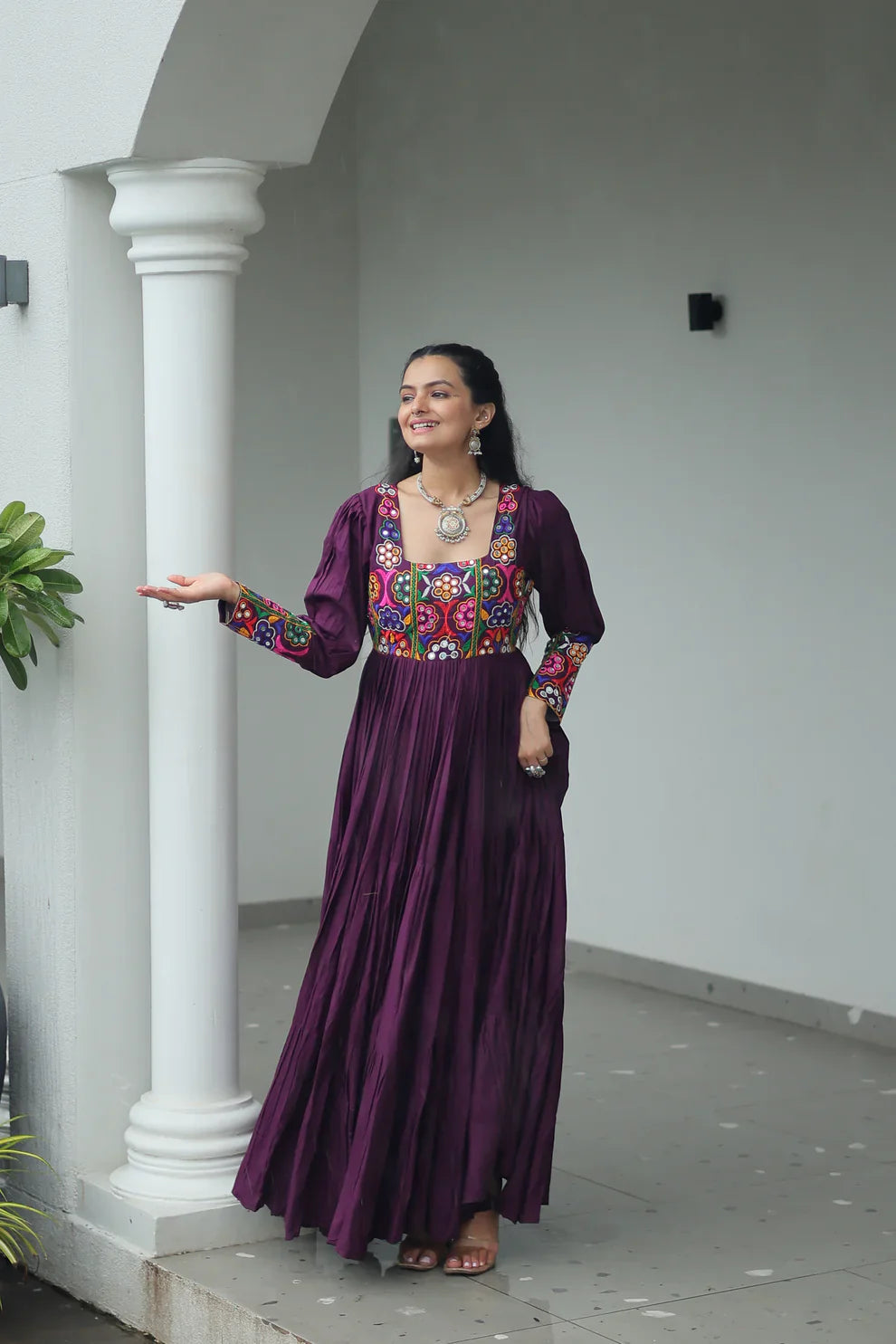 NAVRATRI SPECIAL GAMTHI KUTCHI WORK RAYON GOWN (WD182) 01