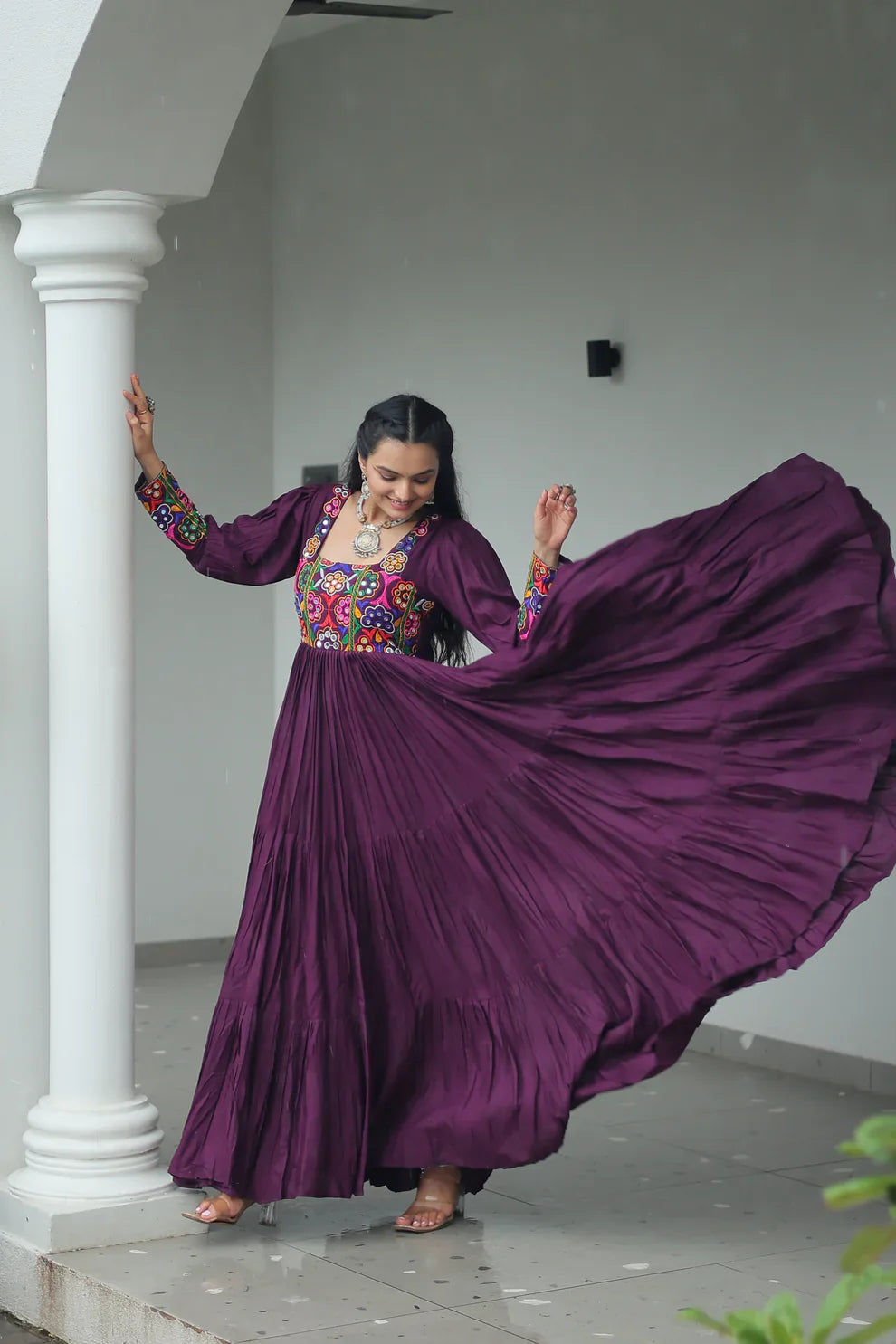 NAVRATRI SPECIAL GAMTHI KUTCHI WORK RAYON GOWN (WD182) 01