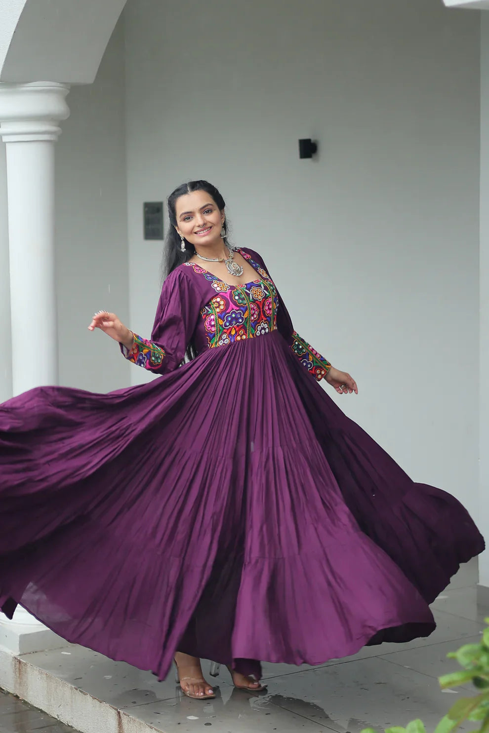 NAVRATRI SPECIAL GAMTHI KUTCHI WORK RAYON GOWN (WD182) 01
