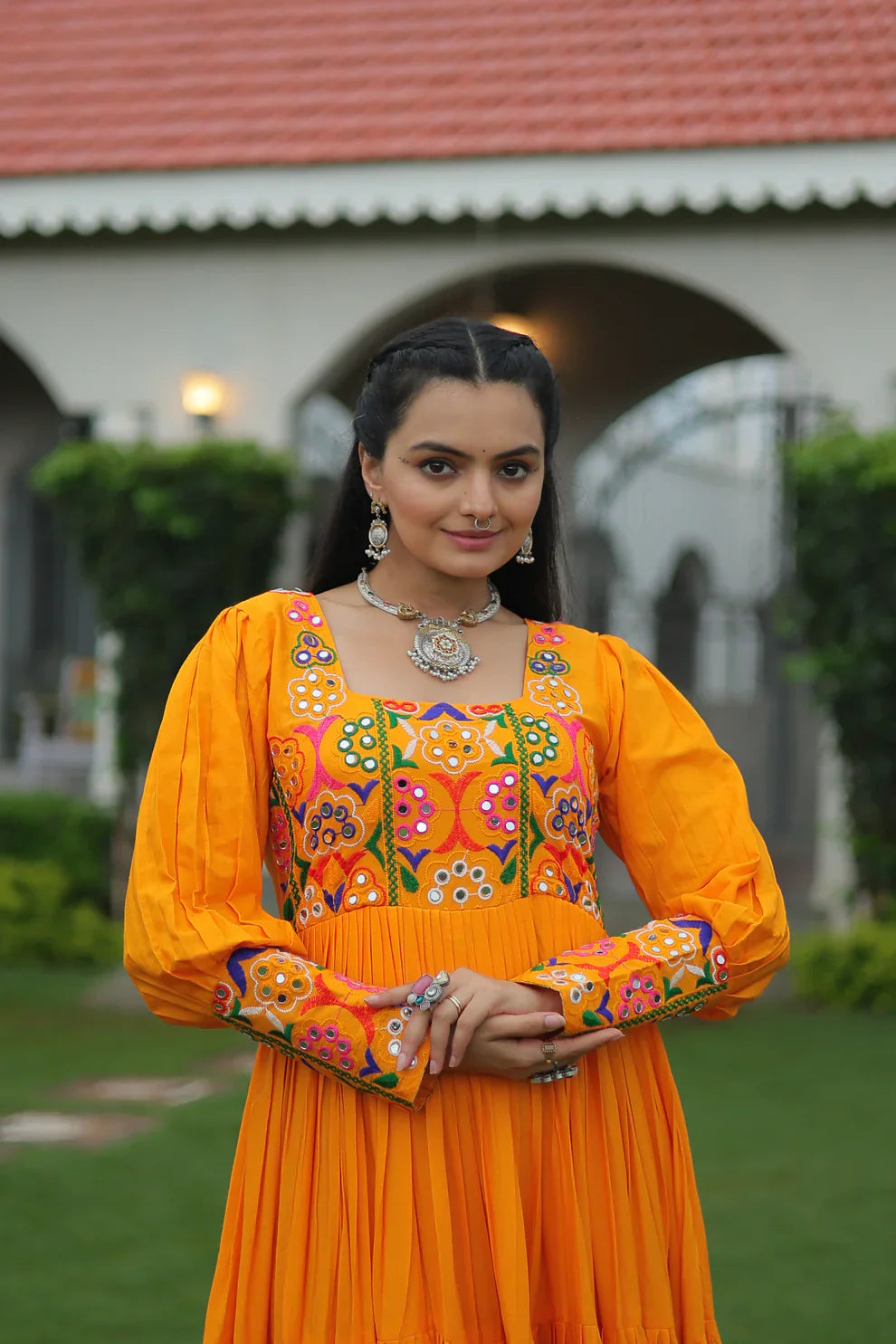 NAVRATRI SPECIAL GAMTHI KUTCHI WORK RAYON GOWN (WD182)