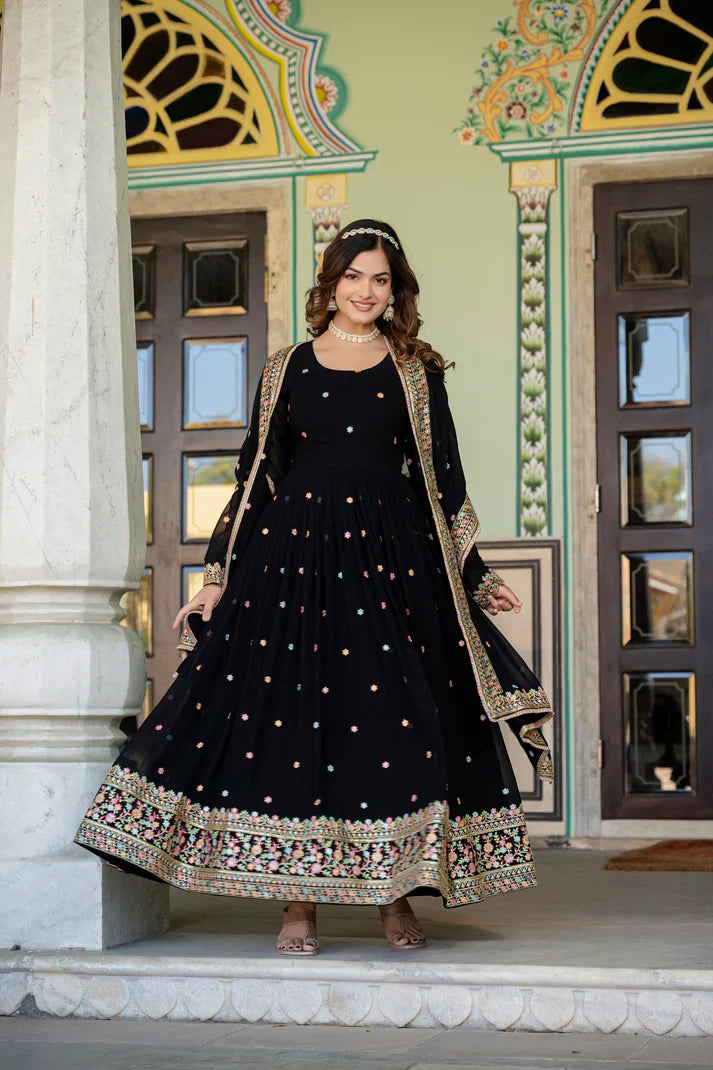 PRIMIUM FAUX GEORGETTE SEQUANCE EMBROIDERED GOWN WITH DUPATTA(WD06))