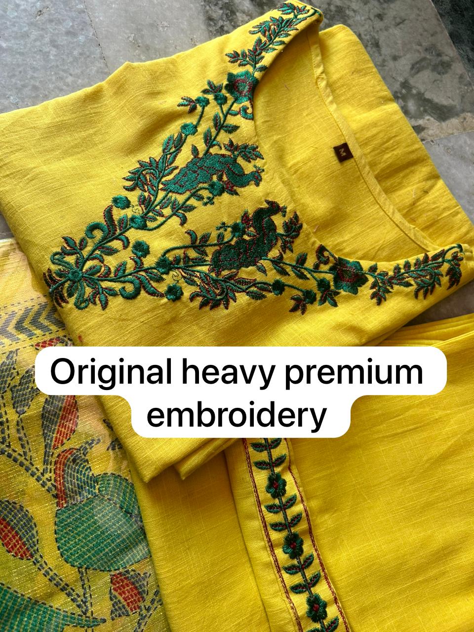 Presenting Beautifully Cotton premium embroidery kurta set for all occasions Come with premium khadi silk Dupata(WARED353)