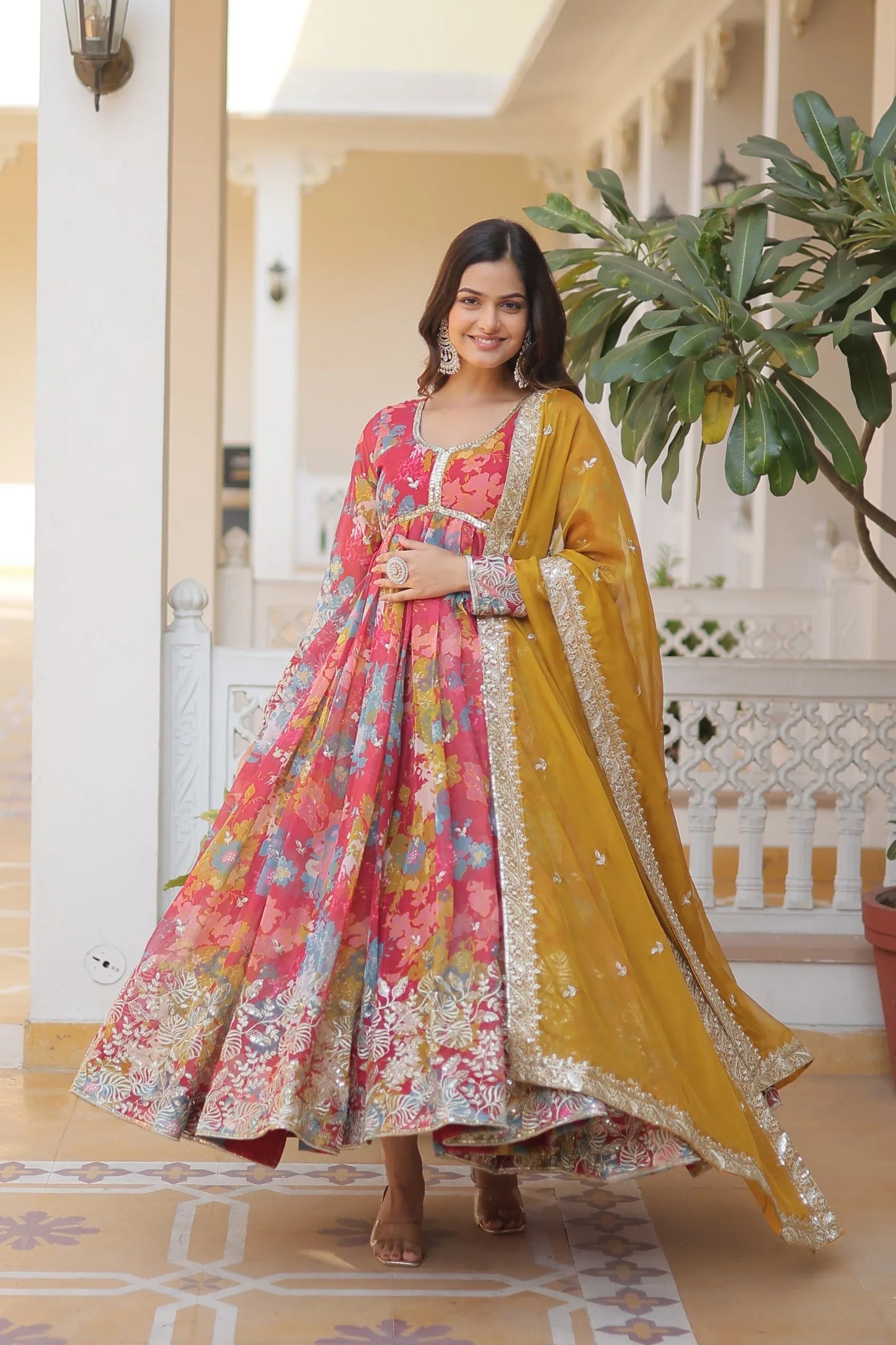 PREMIUM READYMADE ALIA CUT GOWN WITH DUPATTA SET(WARED347)