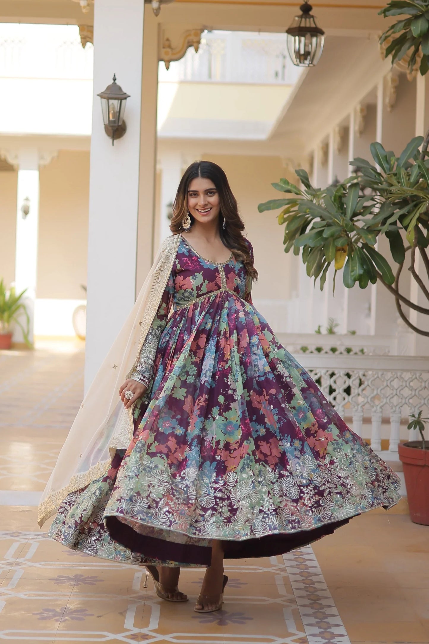 PREMIUM READYMADE ALIA CUT GOWN WITH DUPATTA SET(WARED348)