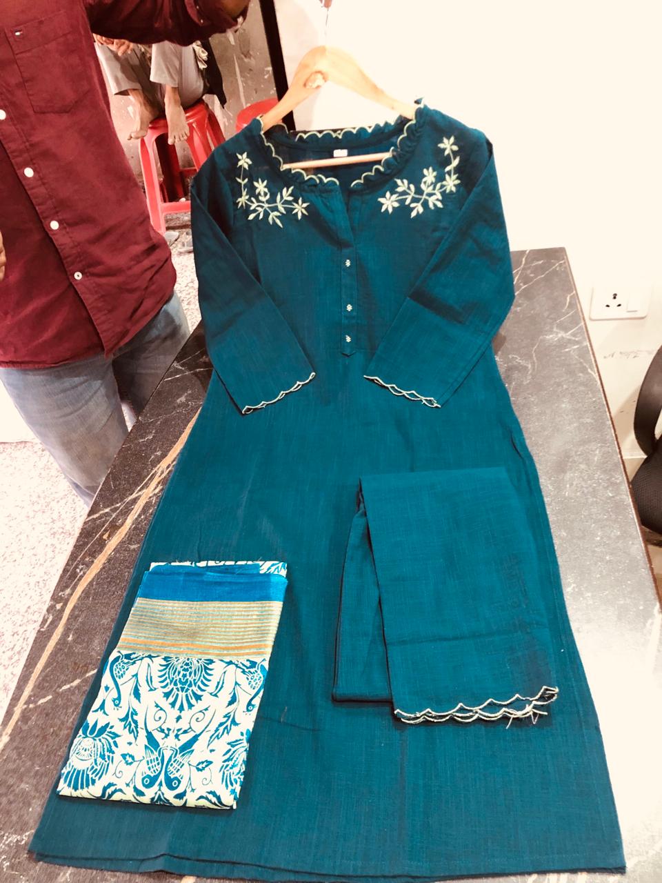 PARIDHAN BY PRERNA COLLECTION'S EXCLUSIVE KHADI COTTON KURTI WITH EMBROIDERY WORK (WARED217)