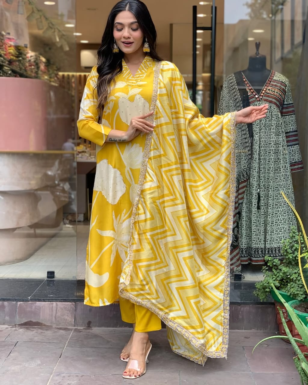Make a change in your wardrobe by wearing our exclusive muslin digital print hand embroidery suit with muslin duppata(WARED177)
