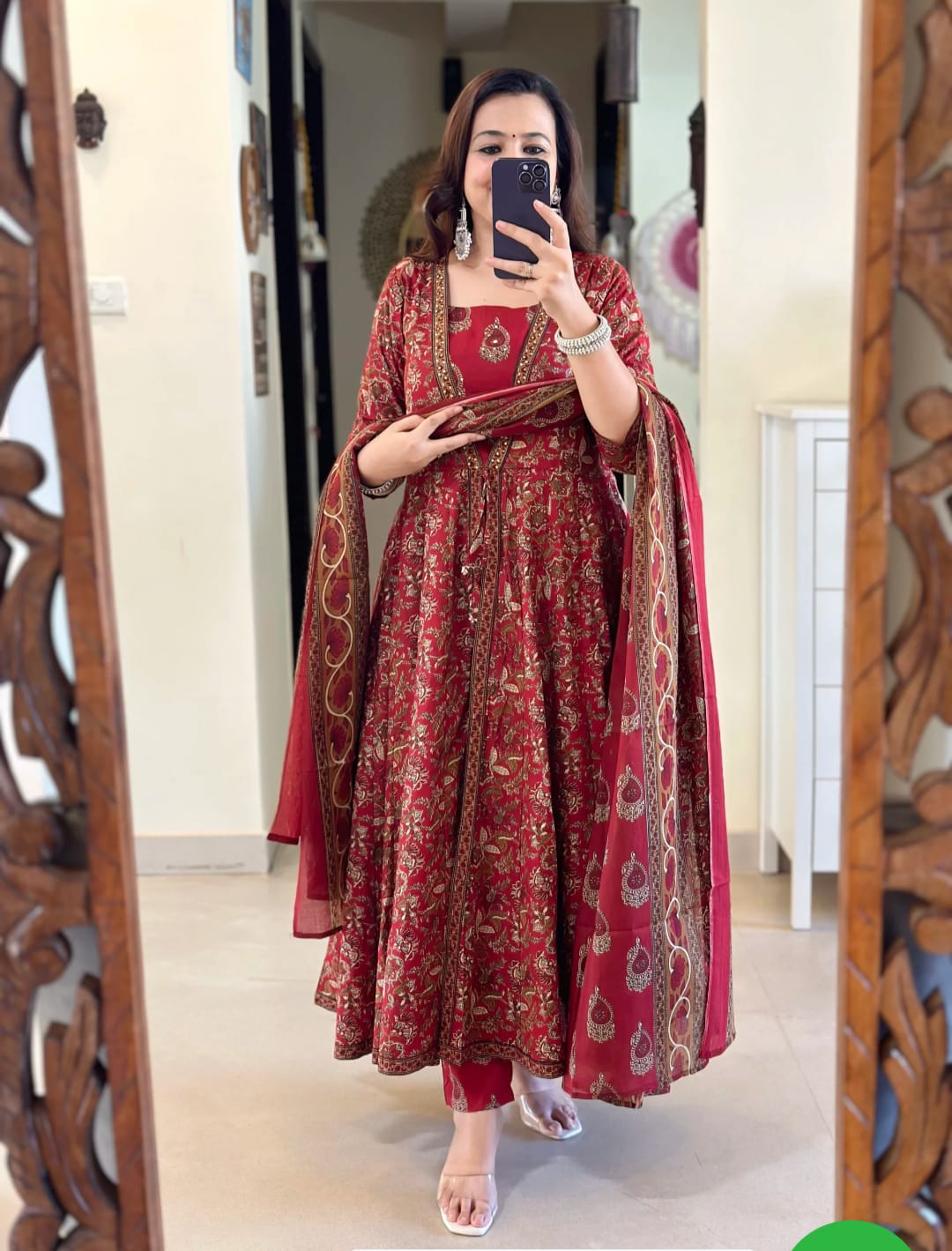 ♥️♥️“ NEW FULL COTTON PRINT HAND WORK ANARKALI KURTI PANT MALMAL DUPATTA ARRIVAL 😍💖(WARED170)