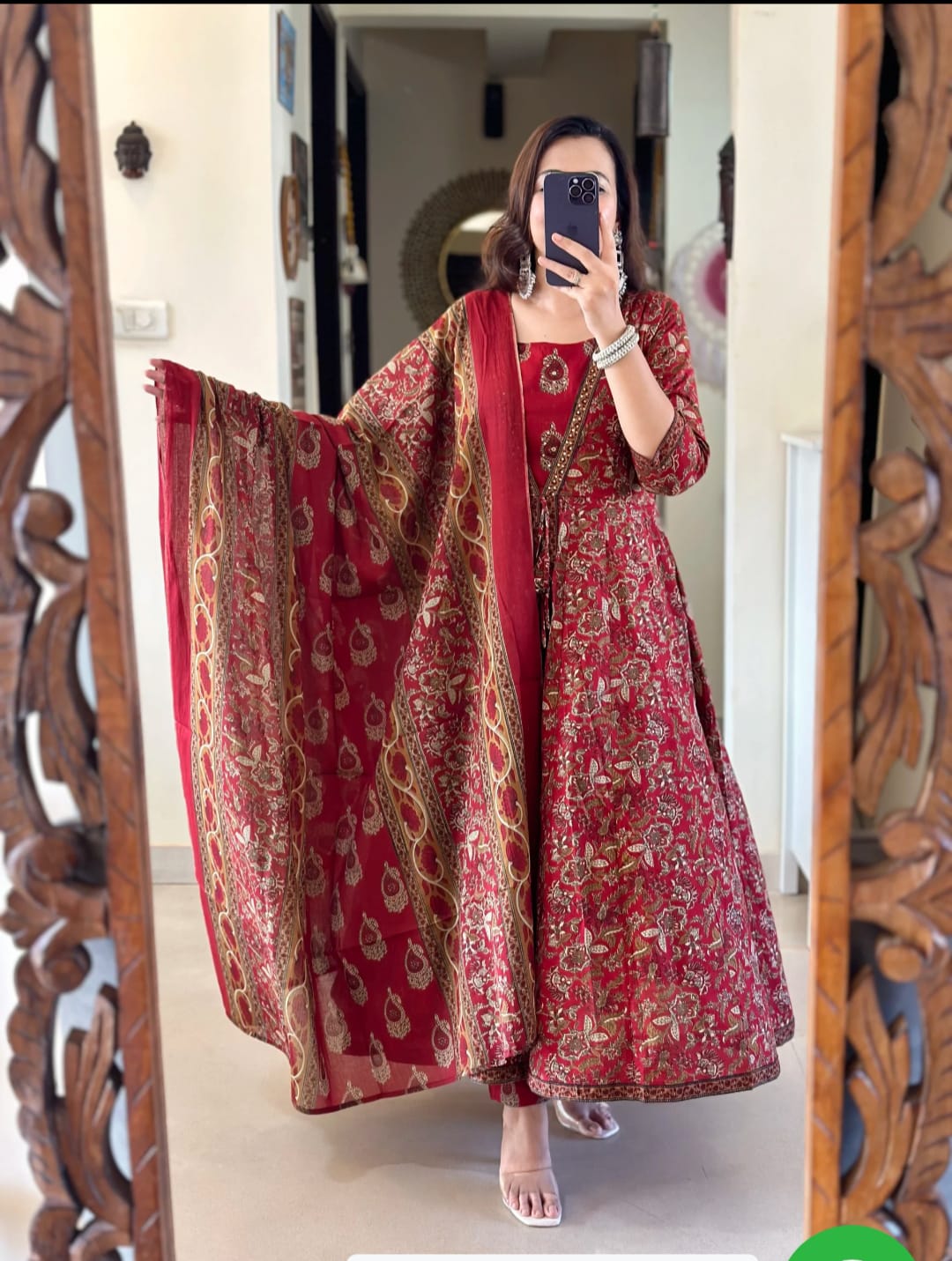 ♥️♥️“ NEW FULL COTTON PRINT HAND WORK ANARKALI KURTI PANT MALMAL DUPATTA ARRIVAL 😍💖(WARED170)