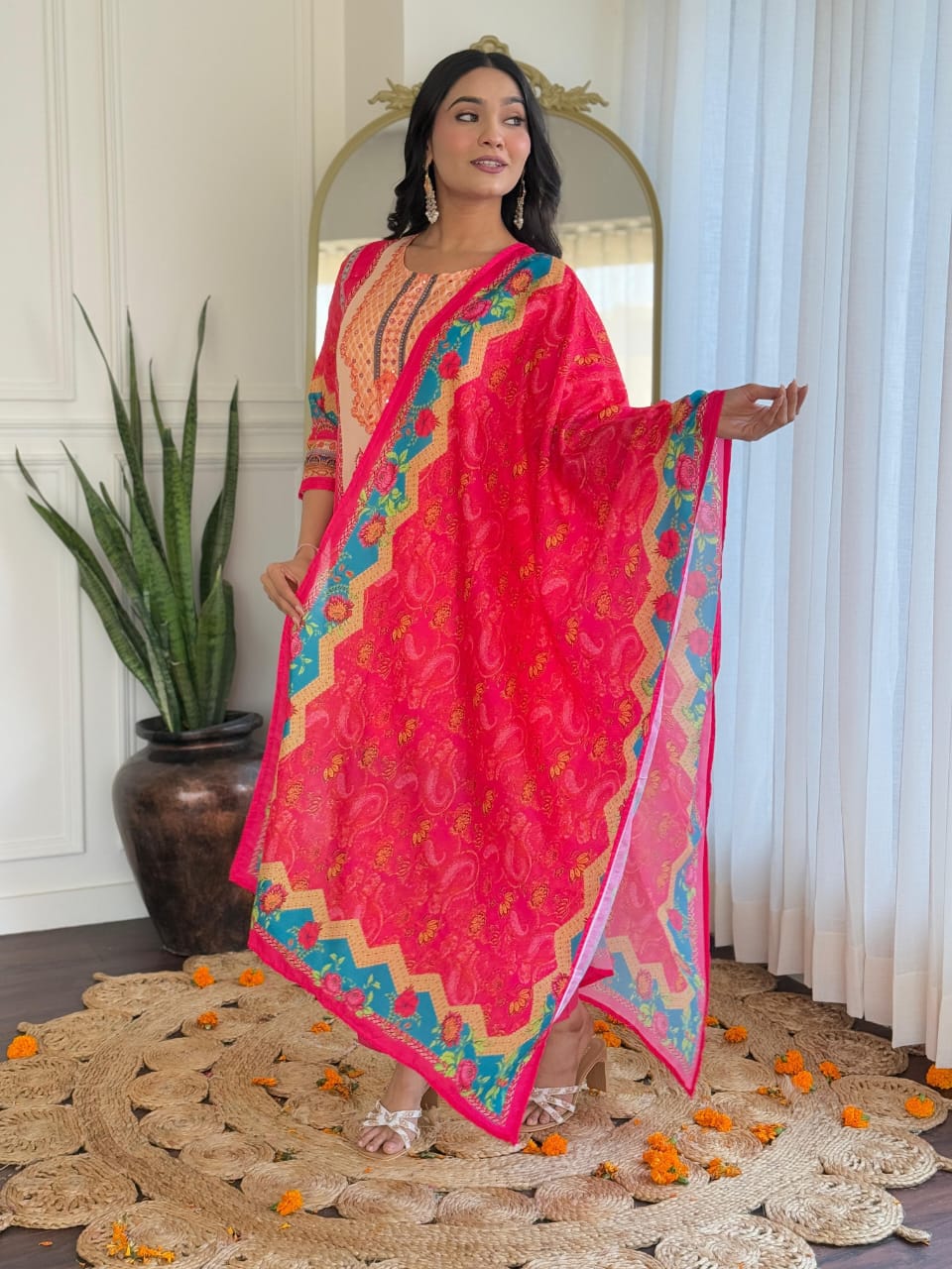 New Launch ✨✨✨✨ Pakistani Suits made from Muslin fabric with digital prints and beautiful hand work on kurti sound like a fashionable choice for upcoming occasions.(WARED164)