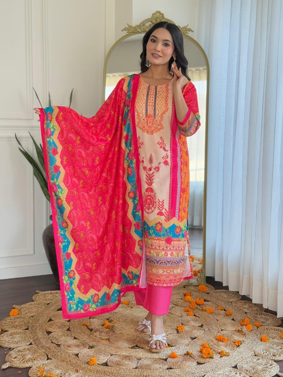 New Launch ✨✨✨✨ Pakistani Suits made from Muslin fabric with digital prints and beautiful hand work on kurti sound like a fashionable choice for upcoming occasions.(WARED164)
