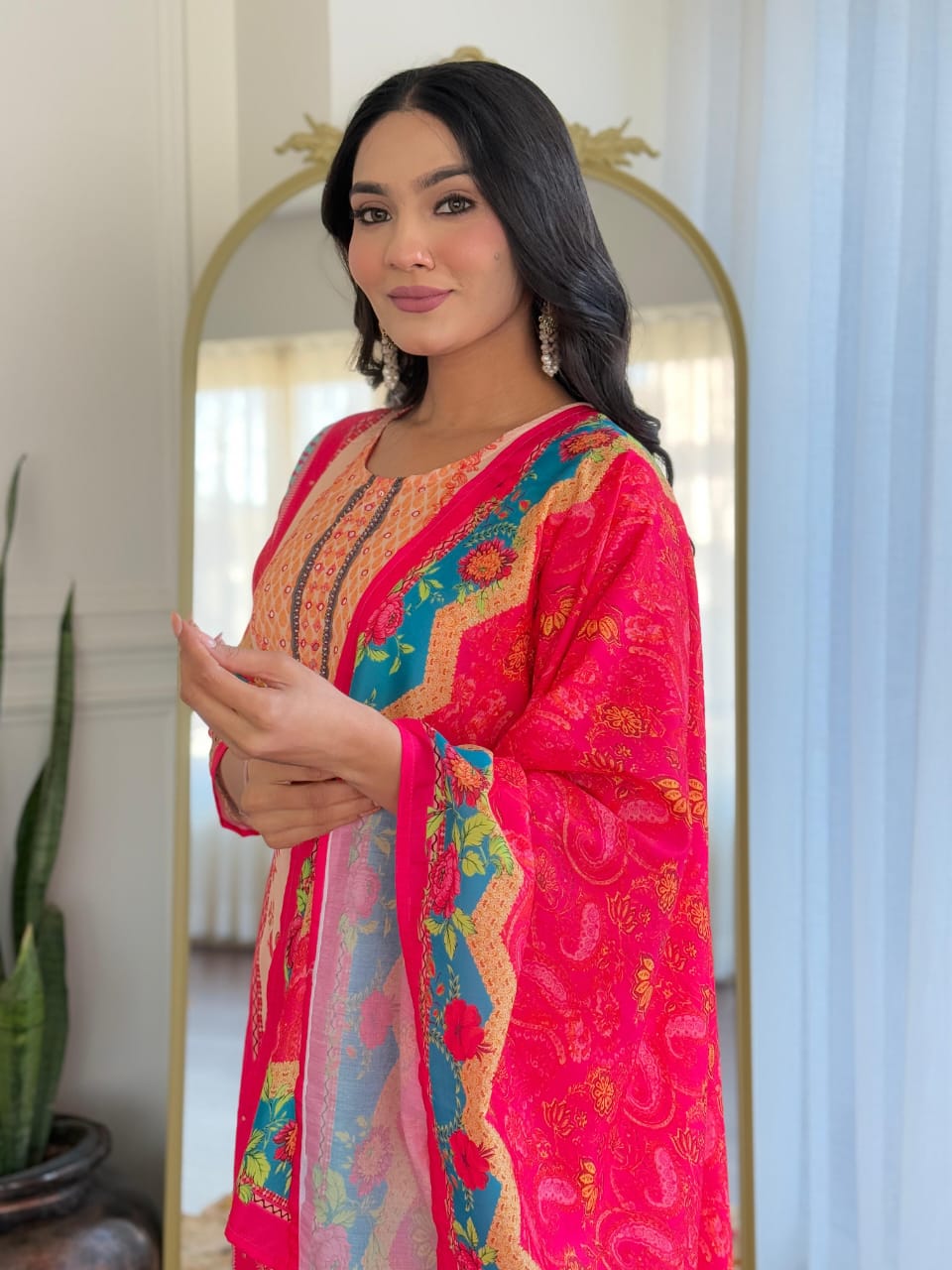 New Launch ✨✨✨✨ Pakistani Suits made from Muslin fabric with digital prints and beautiful hand work on kurti sound like a fashionable choice for upcoming occasions.(WARED164)
