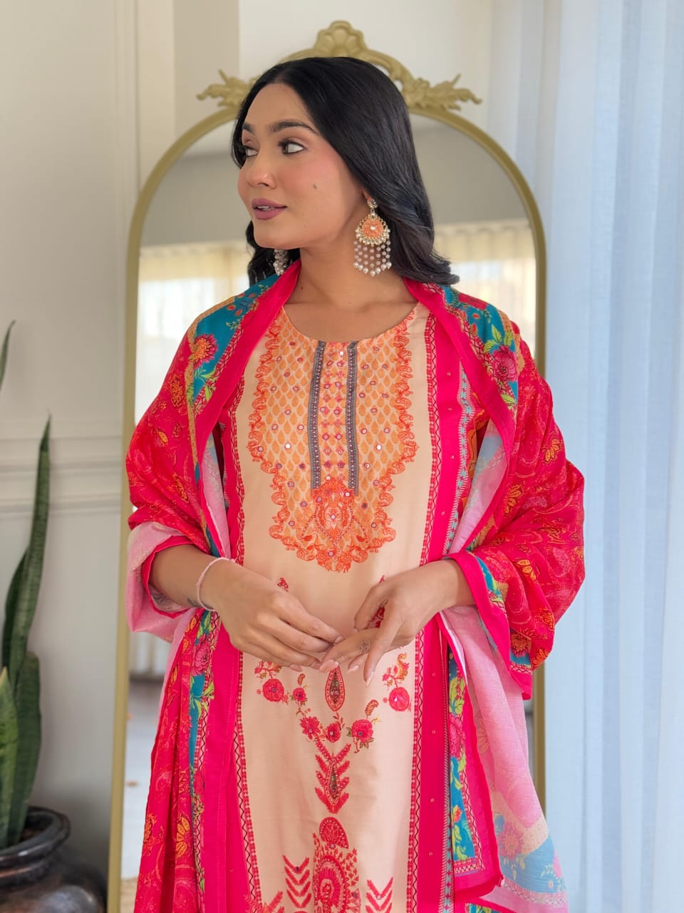 New Launch ✨✨✨✨ Pakistani Suits made from Muslin fabric with digital prints and beautiful hand work on kurti sound like a fashionable choice for upcoming occasions.(WARED164)