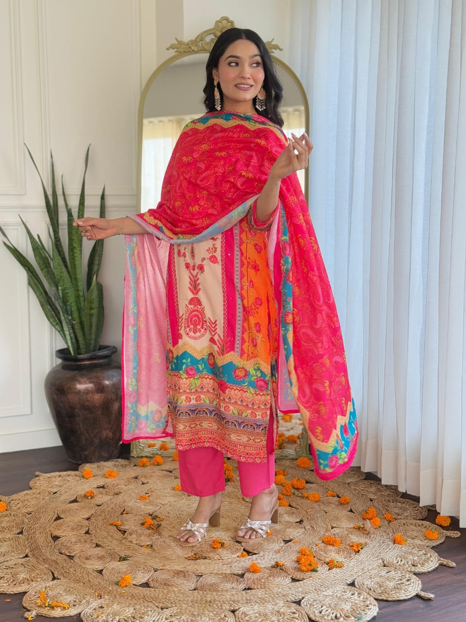 New Launch ✨✨✨✨ Pakistani Suits made from Muslin fabric with digital prints and beautiful hand work on kurti sound like a fashionable choice for upcoming occasions.(WARED164)