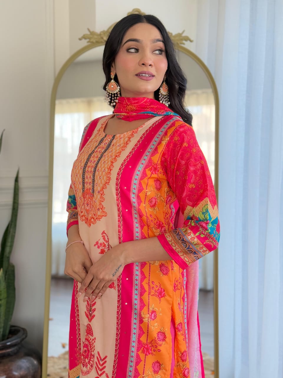 New Launch ✨✨✨✨ Pakistani Suits made from Muslin fabric with digital prints and beautiful hand work on kurti sound like a fashionable choice for upcoming occasions.(WARED164)