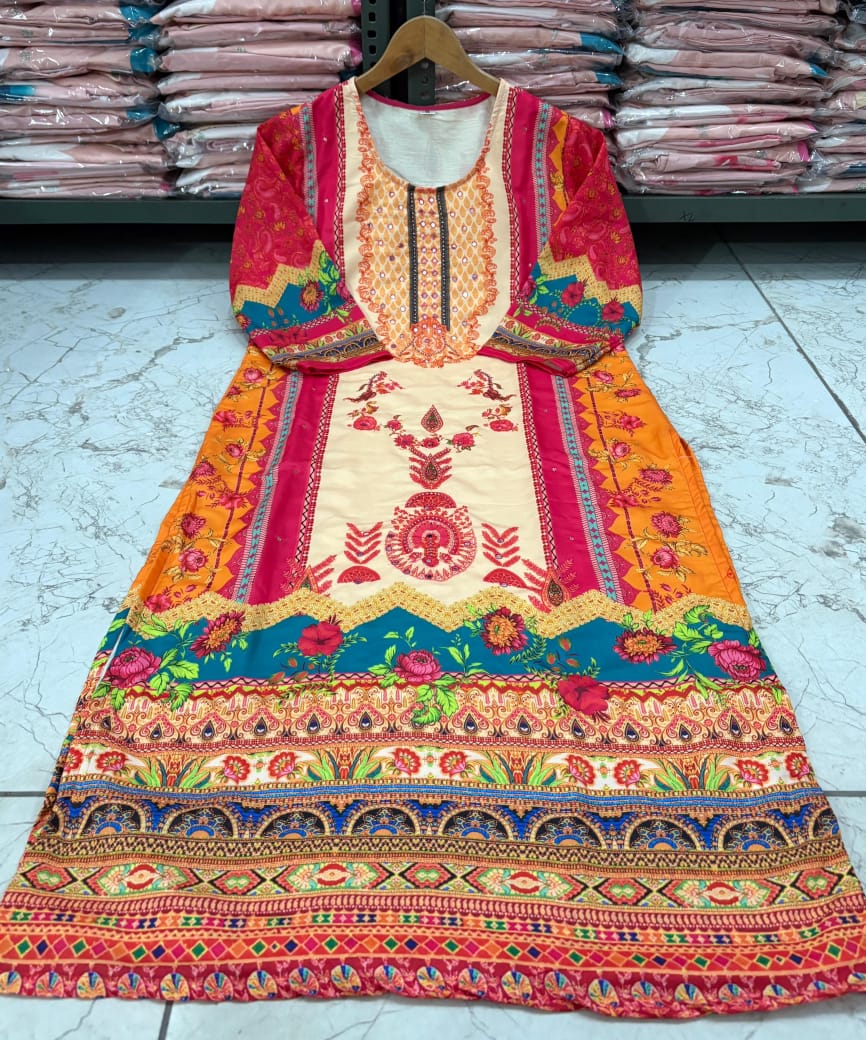 New Launch ✨✨✨✨ Pakistani Suits made from Muslin fabric with digital prints and beautiful hand work on kurti sound like a fashionable choice for upcoming occasions.(WARED164)