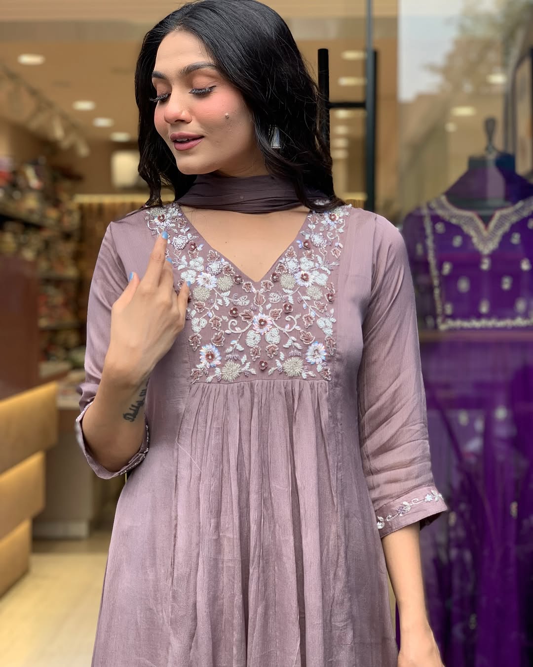 *Work - Beautiful Heavy embroidery and hand work kurti on kurti and sleeves.(WARED158)