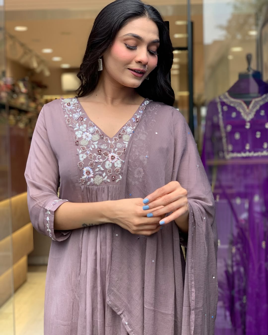 *Work - Beautiful Heavy embroidery and hand work kurti on kurti and sleeves.(WARED158)