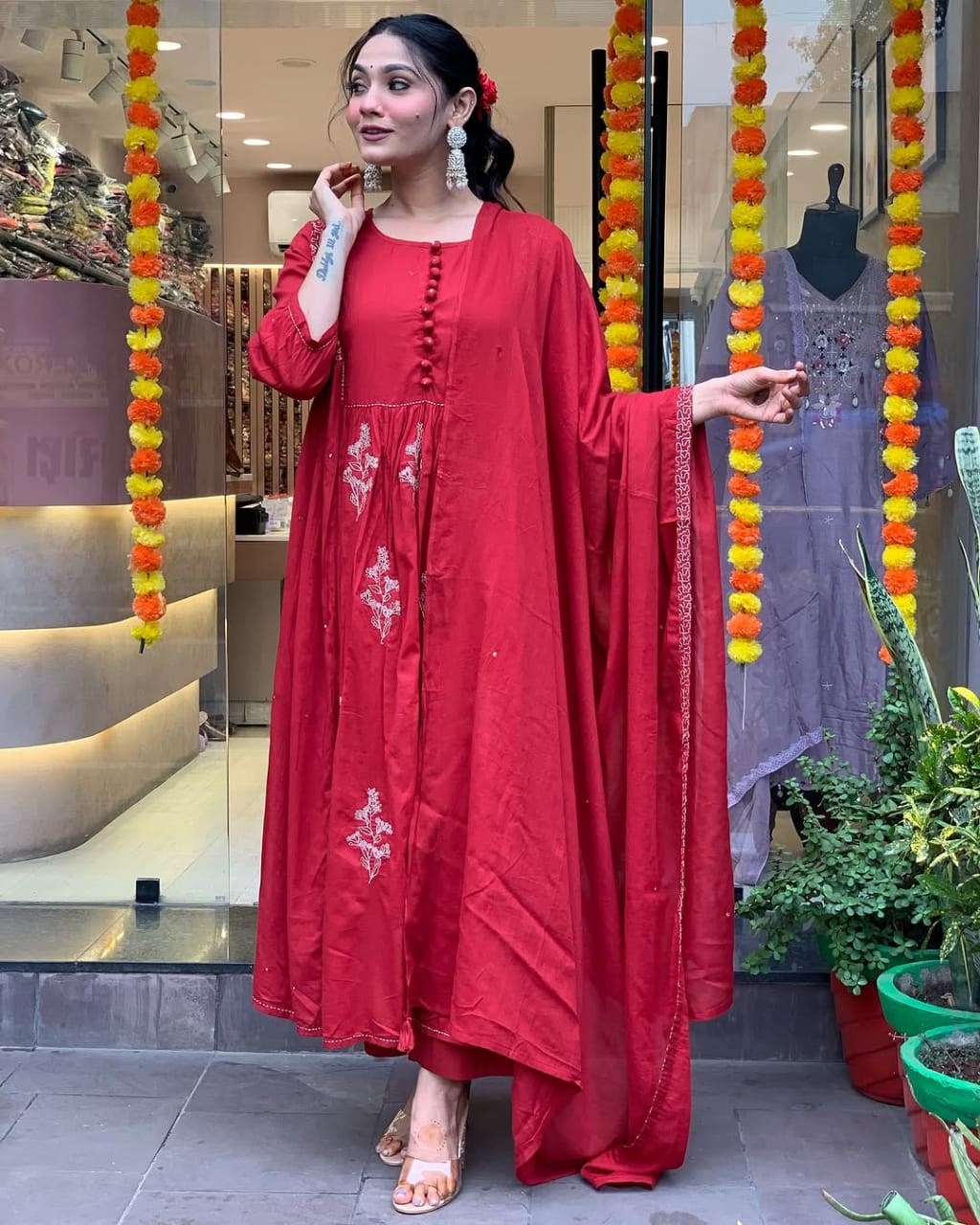 Beautiful pure cotton kurti pant dupatta set๐(WARED58)